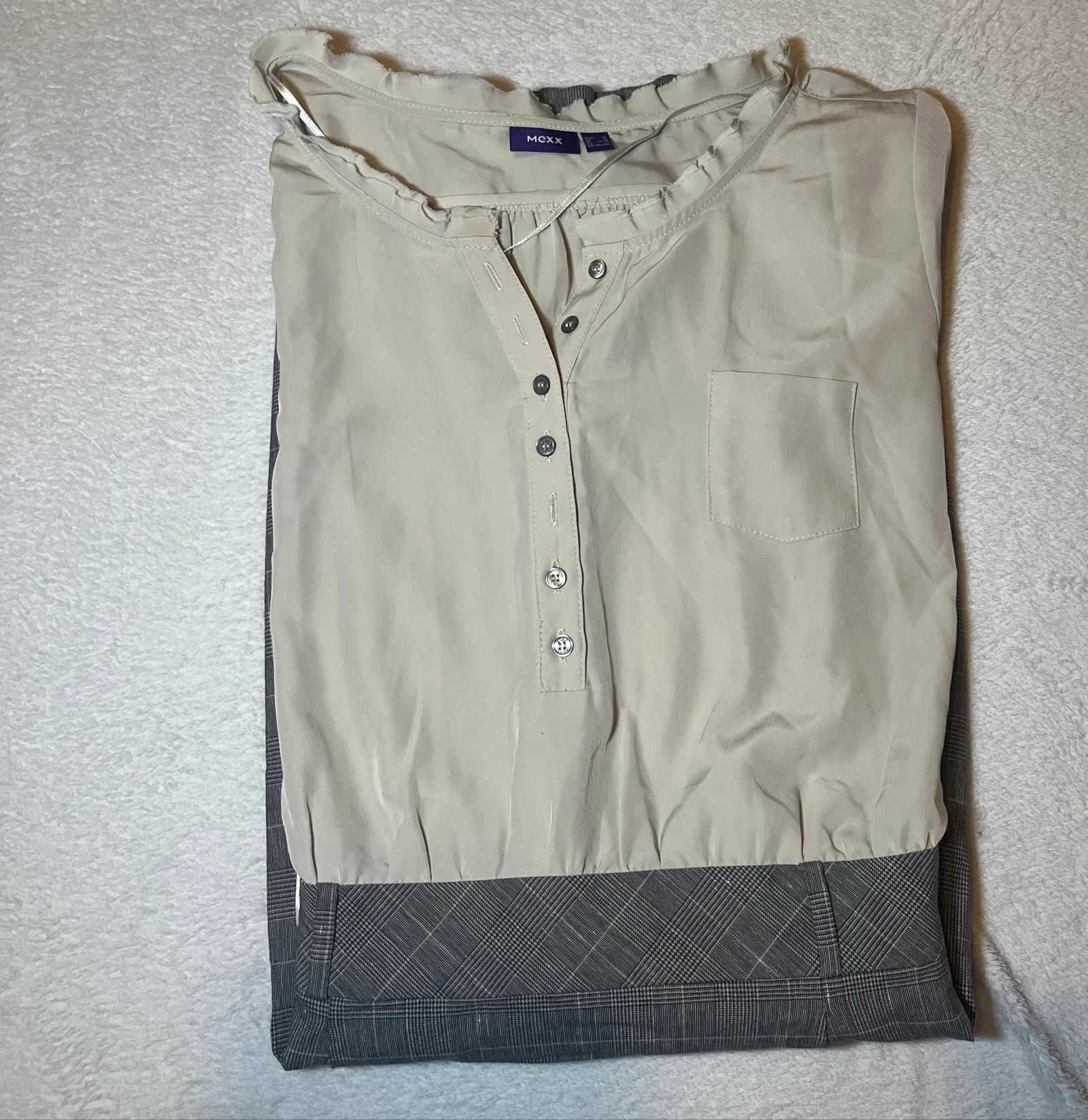 Robe bi-matière mexx beige et grise à carreaux taille 46